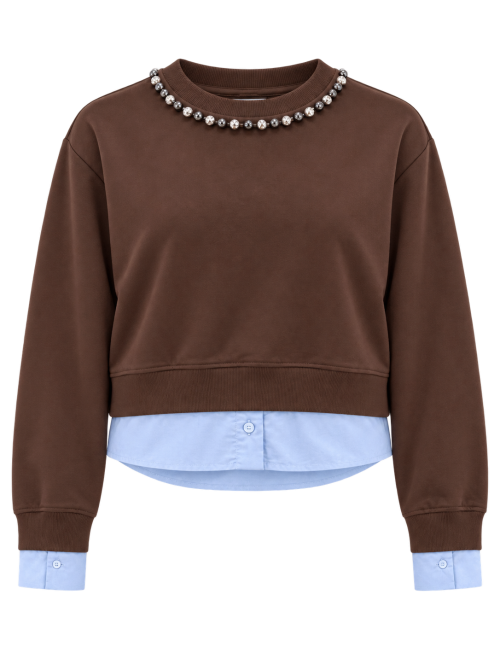 felpa garzata con camicia applicata a contrasto- jijil