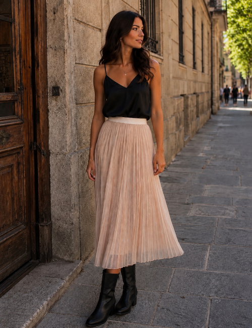 gonna midi plissé tulle cipria