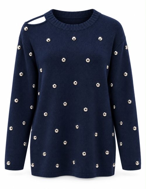 Maglia blu con borchie e spalla cut-out blu – Jijil